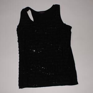Y2K Love Kisses Plus Black Tanktop With Ruffles And Sequins Size 1XL